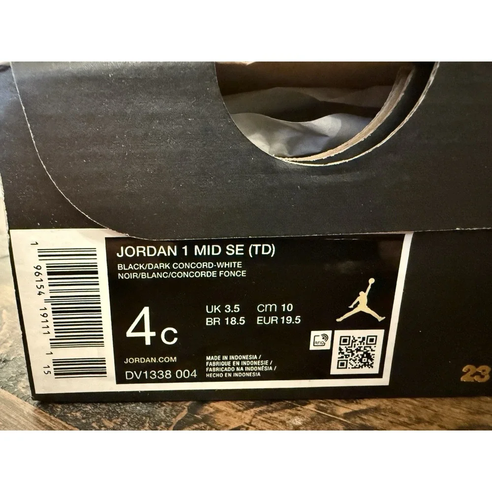 Jordan 1 Mid SE (TD) Size 4C Black/Dark Concord-White DV1338-004 Space Jam New